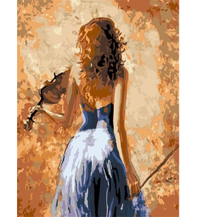 Keman Çalan Kız 2 Sayılarla Boyama Seti 50x65 cm (Tuvale Gerili)
