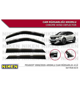Peugeot 2008 Kromlu Cam Rüzgarlığı Niken 2020+ (Beyaz)