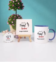 Sınıf Öğretmeni Kupa Bardak Lacivert Dekoratif Taş Baskı Anahtarlık (Model 1)