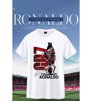 Forma CR7 Ronaldo Poster Baskılı Unisex T-shirt/Tişört - TÜM YAŞ GRUPLARI (Beyaz)