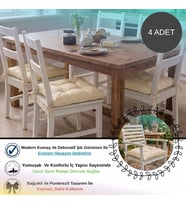 4 Adet - 40x40 Cm Lüks Süet Dokulu Bej Sandalye Minderi - %100 Silikon Elyaf Dolgulu Yıkanabilir Minder