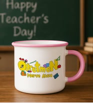 BK Gift Kişiye Özel Öğretmen Tasarımlı Pembe Emaye Kupa Bardak -6, Öğretmene Hediye, Öğretmenler Günü Hediyesi