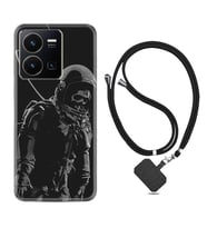 Vivo Y35 Kılıf Silikon Boyun Askılı İpli Desenli Silikon İskelet Astronot 1613