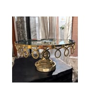 Dekoratif Krom Cam Mermer Desenli Yuvarlak Pasta Sunum Tepsisi Gold 1