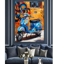 Mavi Scooter Graffiti Duvar Dekoratif Kanvas - Mdf Ahşap Tablo