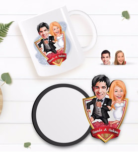 BK Gift Kişiye Özel Evleniyoruz Karikatürlü Beyaz Kupa ve Ahşap Bardak Altlığı Hediye Seti-10