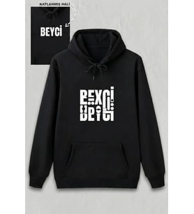Sevgililer Günü Beyci Hediye Baskılı Oversize Kapüşonlu Sweatshirt - Siyah