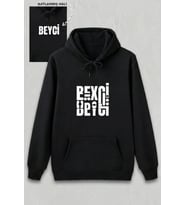 Sevgililer Günü Beyci Hediye Baskılı Oversize Kapüşonlu Sweatshirt - Siyah