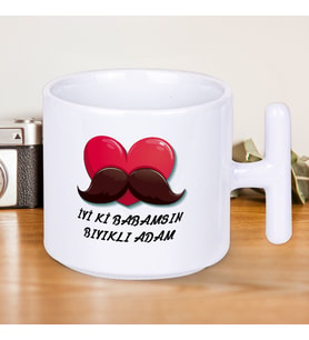 İyi ki Babamsın Bıyıklı Adam Yazılı Babalar Gününe Özel T Kupa Bardak