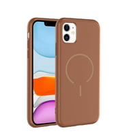Apple iPhone 11 Uyumlu Kılıf M-safe Şarj Özellikli Zore Meta Kapak (Kahverengi)