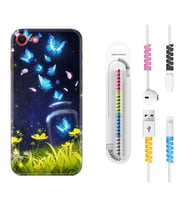 Apple iPhone 5 6 7 8 Plus Se XR Kılıf Kablo Koruma Spiral Silikon Neon Butterflys 1309