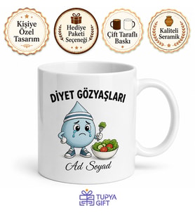 İsme Özel Diyet Gözyaşları Yazılı Komik Kupa Bardak Esprili Hediye
