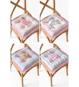 Pembe Saçaklı Bağcıklı Pofidik Sandalye Minderi 4'lü Set