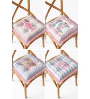 Pembe Saçaklı Bağcıklı Pofidik Sandalye Minderi 4'lü Set