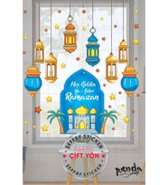 ÇİFT YÖN Ramazan Ayı Temalı Cam Duvar Süsleri Hoşgeldin Ramazan Sticker Seti