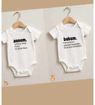 Annem Babam Yazılı Baskılı 2Li Bebek Body Zıbın (Pamuk Beyaz)