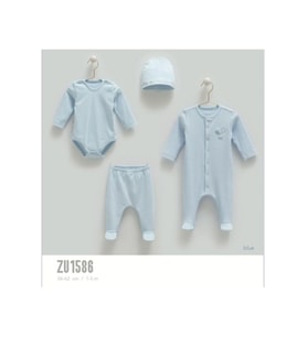 Caramell %100 Pamuk Soft Colour 4'lü Set 56-62 cm 1-3 Ay Mavi CRML.MV.ZU1586