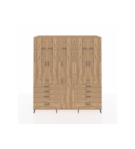 Kronos Dolap 8 Raflı 8 Çekmeceli 3 Askılı 220x59x243 Çam-Çam/Çam