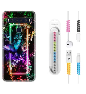 TCL 10L 10 Plus 10SE 20E 20SE 30SE L7 Kılıf Kablo Koruma Spiral Silikon Butterfly Neon 1684