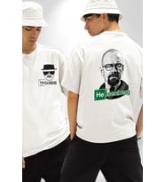 Heisenberg Breaking Bad Beyaz Oversize Kadın Erkek Ön ve Sırt Baskılı Tişört