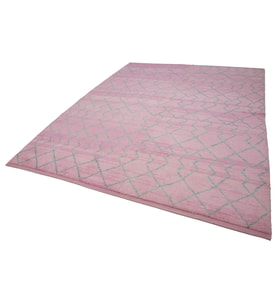 Modern Pembe El Dokuma Salon Halısı Geometrik Desenli Tekstüreli Dekoratif Oda Halısı