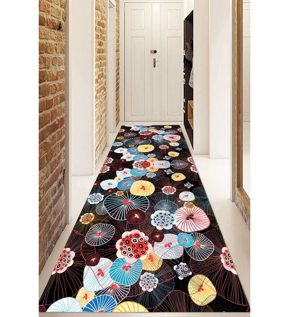 Dijital Baskılı Kaymaz Taban Yıkanabilir Modern Yolluk Ve Koridor Halısı NDU-HS-321 (Siyah)