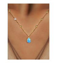 Demas Gold Pirlanta 14 Ayar Altin Dorikalı Damla Mavi Opal Kolye