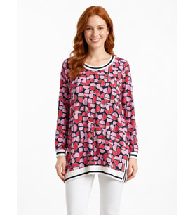 Kadın Geometrik Desenli Uzun Kollu Tunik T-Shirt