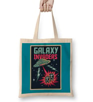 Aliens Retro Pixel Galaxy Invaders Bez Çanta Uzun Saplı