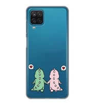 Samsung Galaxy M12 Uyumlu Kalpli Dinazor Çiftler Tasarımlı Şeffaf Telefon Kılıfı