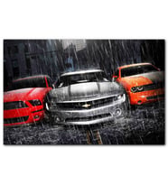 Cakatablo Mustang Camaro ve Dodge Araçlar Yağmur Altında