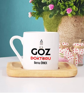 Göz Doktoru Türk Kahvesi Fincanı Ahşap Altlıklı