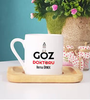 Göz Doktoru Türk Kahvesi Fincanı Ahşap Altlıklı