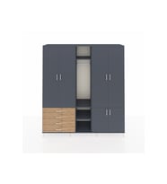 Hyperion Dolap 14 Raflı 4 Çekmeceli Tek Askılı 220x44x243 Antrasit-Antrasit/Çam