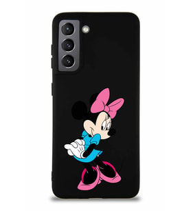 Samsung Galaxy S21 Soft Premier Kapak Minnie Mouse-F Tasarımlı Silikon Kılıf - Siyah (Şeffaf)