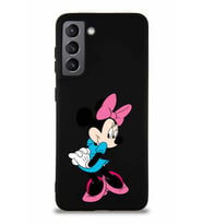 Samsung Galaxy S21 Soft Premier Kapak Minnie Mouse-F Tasarımlı Silikon Kılıf - Siyah (Şeffaf)