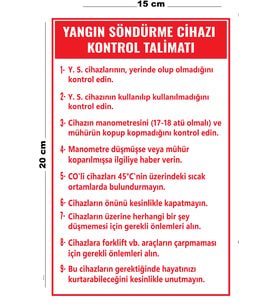 Metal Yangın Söndürme Cihazı Kontrol Talimatı 15 Cm x 20 Cm Uyarı Levhası Yönlendirme Tabelası