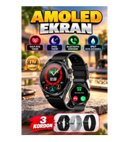 AMOLED Ekranlı Akıllı Saat – 3 Kordon, Kalp Atış ve Uyku Takibi, Bluetooth, IP67