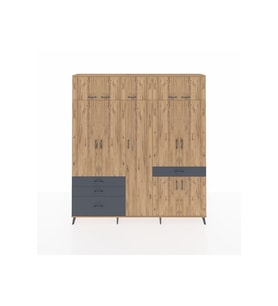 Arges Dolap 11 Raflı 4 Çekmeceli 2 Askılı 220x30x243 Çam-Çam/Antrasit