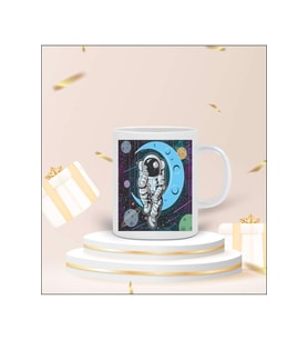 Astronot Tasarımlı Kupa Bardak (Beyaz)