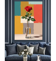 Modern Sanat Tek Kırmızı Gül Dekoratif Kanvas - Mdf Ahşap Tablo