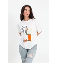 T-shirt Geometrik Desen - Ekru