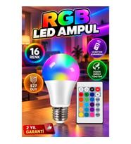 RGB 16 Renk Uzaktan Kumandalı LED Ampul E27 Duy