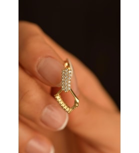 Zirkon Taşlı Gold J Klips Minimal Gümüş Küpe
