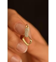 Zirkon Taşlı Gold J Klips Minimal Gümüş Küpe