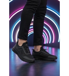 Walkway Siyah Hafif Esnek Kilit Bağcıklı Unisex Spor Ayakkabı Nans 6006 G (Siyah-Siyah)