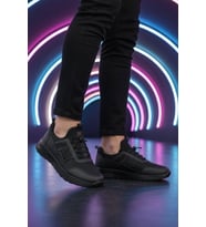 Walkway Siyah Hafif Esnek Kilit Bağcıklı Unisex Spor Ayakkabı Nans 6006 G (Siyah-Siyah)