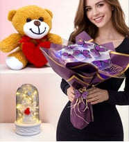 Özel Premium Set Renkli Led Işıklı Kelebek Buketi Kalpli Peluş Ayıcık Led Işıklı Fanus (Model 3)