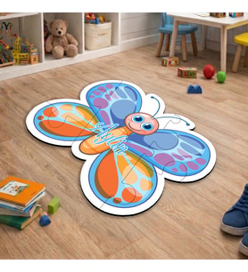 eJOYA Kişiye Özel Mavi Kelebek Puzzle Keçe Halı 116274
