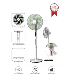 Torima SF-05 Beyaz Ayaklı 50W 3 Kademe 6 Pervaneli 16'' İnc Kumandalı Diğital Ekranlı Vantilatör Fan